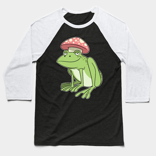 Cottagecore Aesthetic Frog Mushroom Fairycore Baseball T-Shirt by ModernMode